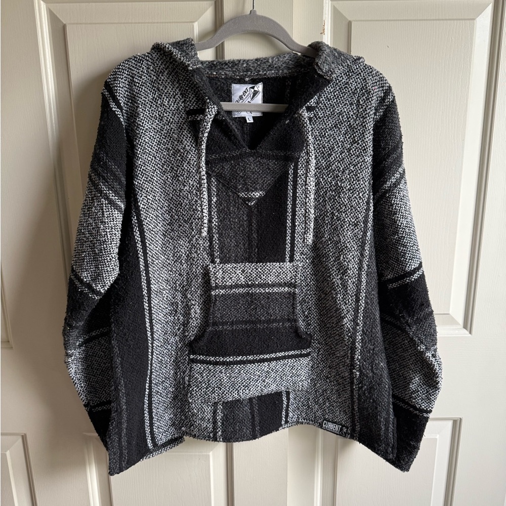 Gray and Black Poncho Baja Beach Hoodie Size Large